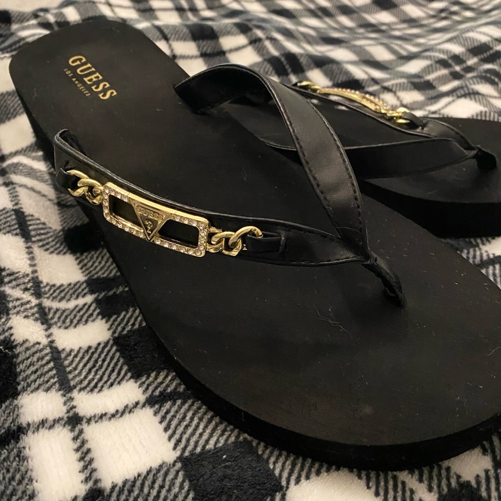 GUESS Black and Gold Sandals